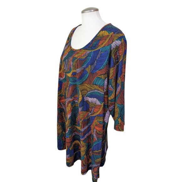 Ulla Popken Womens Plus 20/22 Tunic Leaf Print Knit Swing Side Slit Cotton - Picture 8 of 11